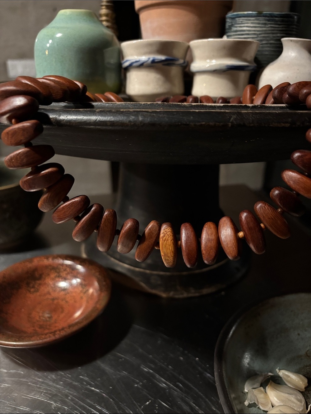 Artisan Made Bayong Wood Reddish Brown Elongated Beads 21-1/2" Necklace